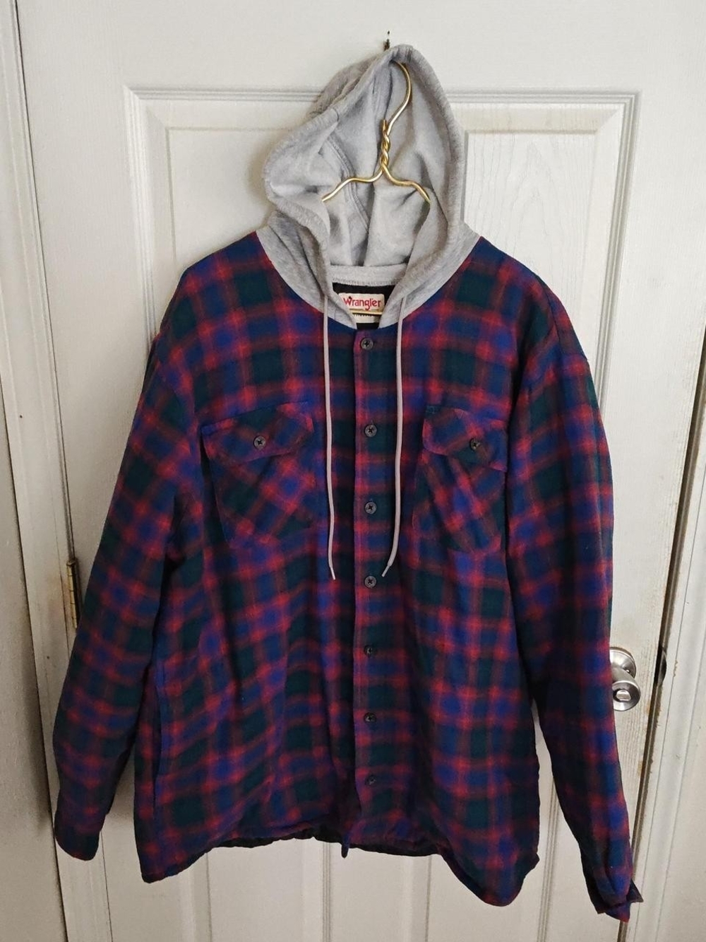 Wrangler Blue Red Plaid Pattern Button-Up Shirt Jacket